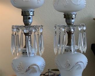 2pc Antique Crystal Lamps	16in H	