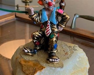 Ron Lee Sculpture Hitchhiker Clown Tramp Brass & Onyx	4.5x 4.5x4in	