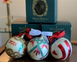 3pc Waterford Christmas Ornaments in box	4in Diameter	