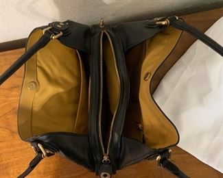 Coach Signature Leather Edie Lg Shoulder Bag Gold Rivets BLACK	11x14x6in 8in handle drop	HxWxD