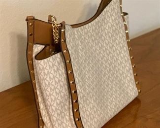 Michael Kors Signature Newbury Studded Leather Purse Shoulder Tote	12x12x5in 10in Drop	Hx