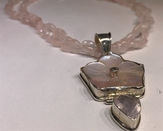 925 Silver and Rose Quartz Flower necklace	