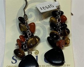 	Sajen 925 Earrings Dangle with onyx, tiger eye stones	