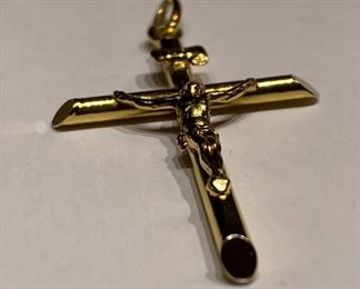 18k Gold 2in Crucifix Cross Pendant Italy	