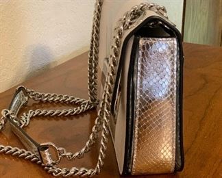 Michael Kors Sloan Editor Snakeskin Striped Leather Purse	6x8x2