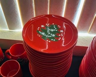 61pc Waechtersbach Christmas Green Tree Dishes and Glasses	