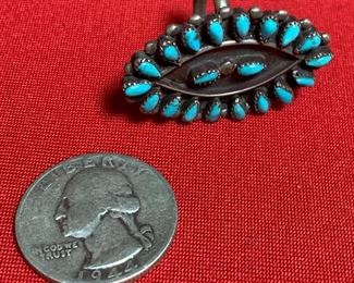 Vintage Navajo Sterling Silver & turquoise Sleeping Beauty Ring	Sz: 7.75 center: 1 3/8x7/8in	