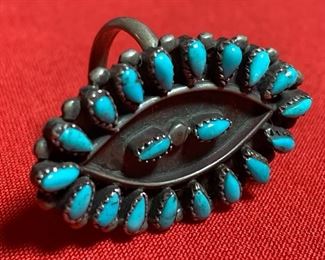 Vintage Navajo Sterling Silver & turquoise Sleeping Beauty Ring	Sz: 7.75 center: 1 3/8x7/8in	