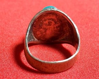 Vintage Navajo Sterling Sterling & Turquoise Ring Signed JP	SZ: 9  3/4in wide	