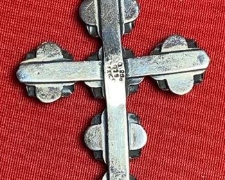 Vintage Sterling Silver Mexico Rose/Flower Cross 925  Pendant	2.5in x 1.5in	