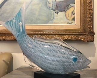 Pair signed Murano glass fish