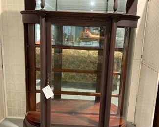 Antique Curved Glass China Cupboard with Upper Shelf