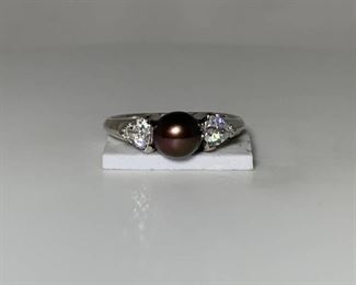 10k WG Black Pearl with CZ Ring