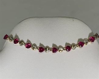 10k YG Ruby Heart Shaped Diamond Bracelet