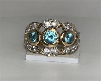 10k YG Blue Topaz and Diamond Band