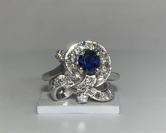 14K WG Vintage Sapphire and Diamond Ring