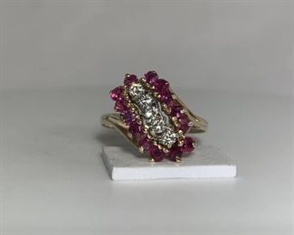 14k YG Diamond and Ruby Waterfall Style Ring