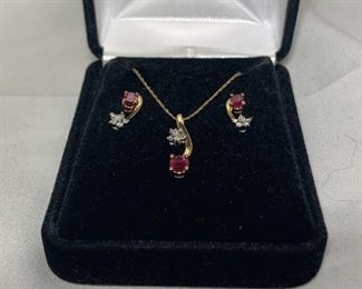 14k YG Ruby Diamond Necklace and Earring Set