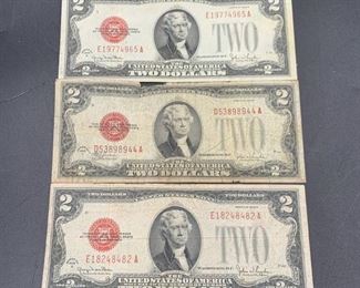 1928 Red Seal Two Dollar Bills Lot of Three