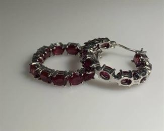 Lab Created Ruby Hoop Earrings