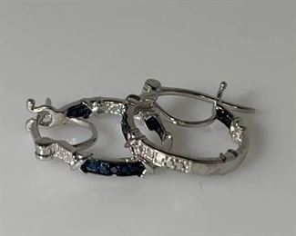 Sterling Silver blue Diamond Hoop Earrings