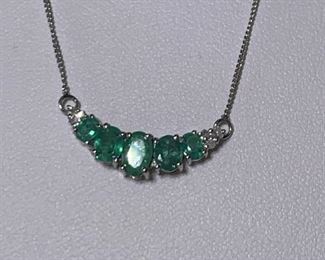 Sterling Silver Emerald and Diamond Necklace