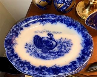 Flow Blue Turkey Platter