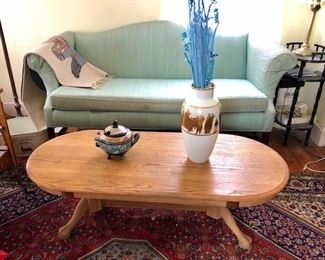 Oak Coffee Table, Upholstered Sofa