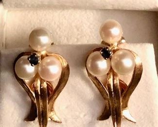14k Pearl & Sapphire Earrings