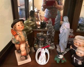 Hummels and monk vases.