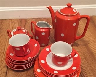 Fun red and white coffee set.