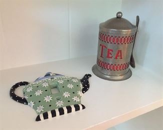 Metal tea holder and Decorative light Switch.