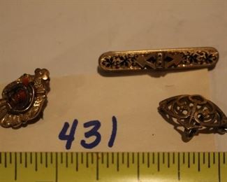 Bar pin (2"}, Oval and watch pin <1" each