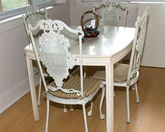 Table and Metal Chairs - Table without leaf 44 1/2 long x 36 1/2 wide - 225.00 - Call Diane to Purchase 205 799-4166