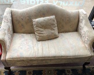 Cream Queen Anne Loveseat, $325, rose detail
