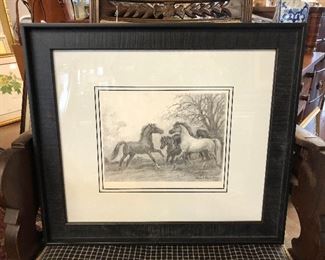 Horses at Play, Signed Etching , $150