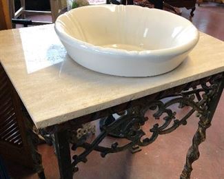 Travertine Marble, Cast Iron Lavabo/Hand Sink, $475