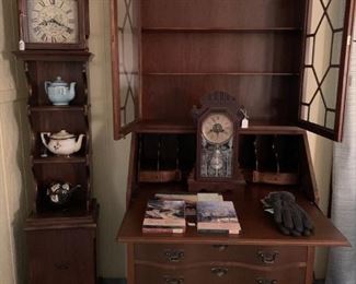 Secretary desk, mantle clock, New England clock