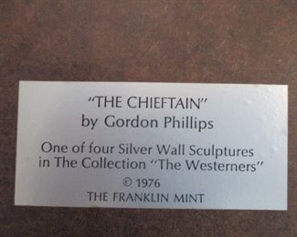 "The Chieftain" By Gordon Phillips ~ One of Four Silver Wall Sculptures in The Collection 'The Westerners"  1976 The Franklin Mint 