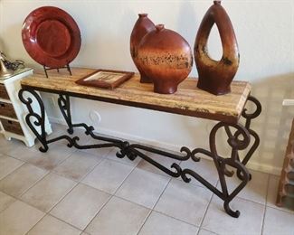 Rustic Entryway Table with Iron Frame and Wood Top From Mexico