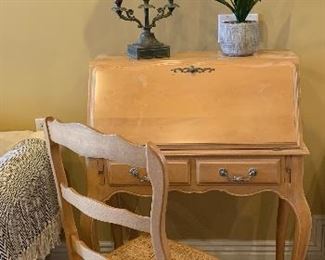 Ethan Allen Drop Front Desk, Desk Chair, Table Lamp