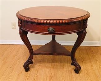 Henredon round table from Louis Shanks with one drawer. Dimensions are 32 inches in diameter and the height is 27 inches. 