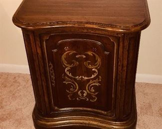 Drexel Heritage “Grand Tour” pair of nightstands that match the king headboard. Dimensions are 22 inches wide, 26 inches tall, and 16 inches deep.