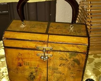 Vintage hand painted Chinese wooden purse 