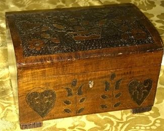Hand carved antique wooden box