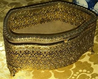 Antique Bronze & beveled glass jewelry box