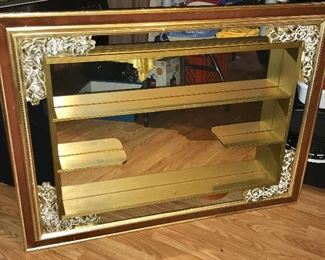 Mid-Century Illinois Moulding Co. Large  Gold & Wooden Wall mirror/shelf