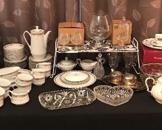 China, Princess House crystal, cut crystal & silver plate serving ware 