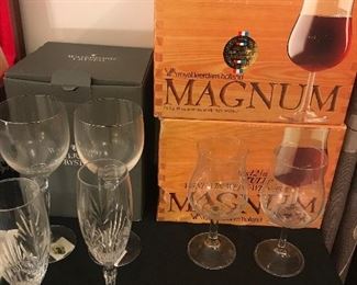 Waterford wine glasses, champagne flutes,  Magnum wine glasses