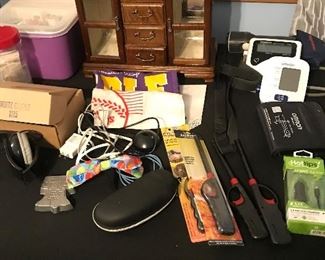 Jewelry box, blood pressure monitors, sewing items